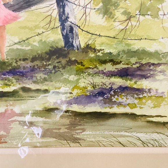 Original Watercolor Painting Little Girl W/Flowers Artist Signed Matted Sealed - Picture 7 of 10